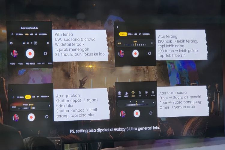 konser, Samsung, 5 Tips Rekam Fancam Konser Biar Apik, Hasil Lebih Stabil dan Tajam, 1. Pilih mode kamera sesuai kebutuhan, 2. Aktifkan fitur pendukung kamera, 3. Atur resolusi, frame-rate, dan zoom, 4. Jaga stabilitas dan exposure video, 5. Maksimalkan mode Pro Video