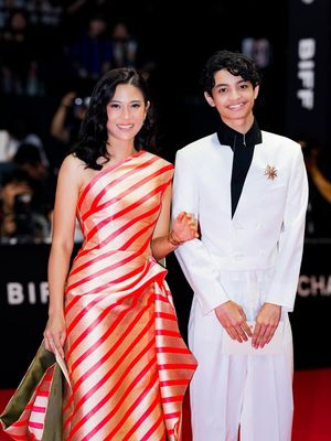 Dian Sastrowardoyo, Dian Sastro, Busan International Film Festival, busana dian sastro, style dian sastro, 8 Detail Outfit Dian Sastro di Busan International Film Festival 2025, Kenakan Gaun Stripes, 1. Gaun stripes rancangan Sebastian Gunawan, 2. Detail draperi yang dramatis, 3. Aksen kain hijau olive, 4. Gaya rambut loose waves, 5. Riasan natural yang menonjolkan mata, 6. Kompak dengan Ali Fikry, 7. Reuni dengan Nicholas Saputra, 8. Aksesori minimalis
