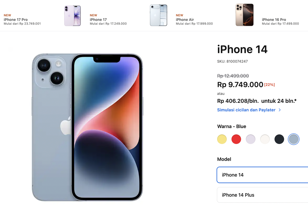 harga iPhone, harga iPhone terbaru, Daftar Harga iPhone Hari Ini 13 Januari 2026 di iBox, iPhone 14 128GB Rp 9 Jutaan