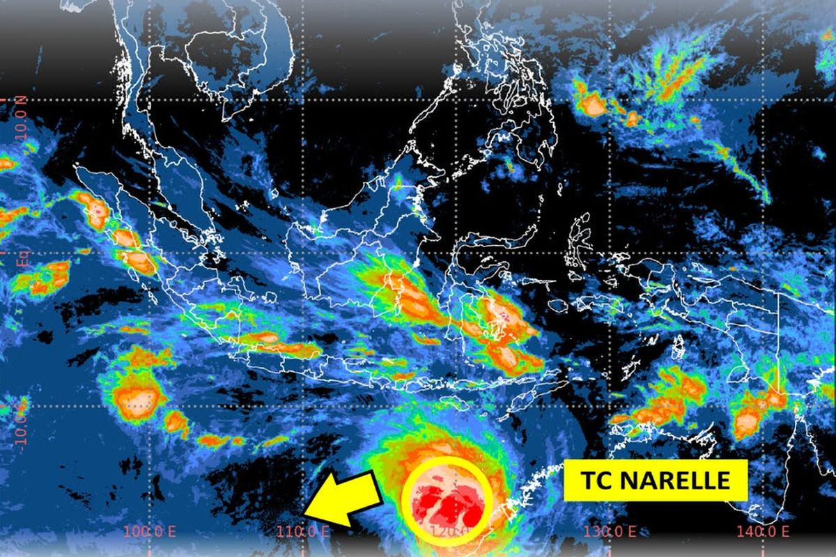 Bali, BMKG, Siklon Tropis Narelle, BMKG: Siklon Tropis Narelle Diprediksi Menguat, Bali–Nusa Tenggara Waspada