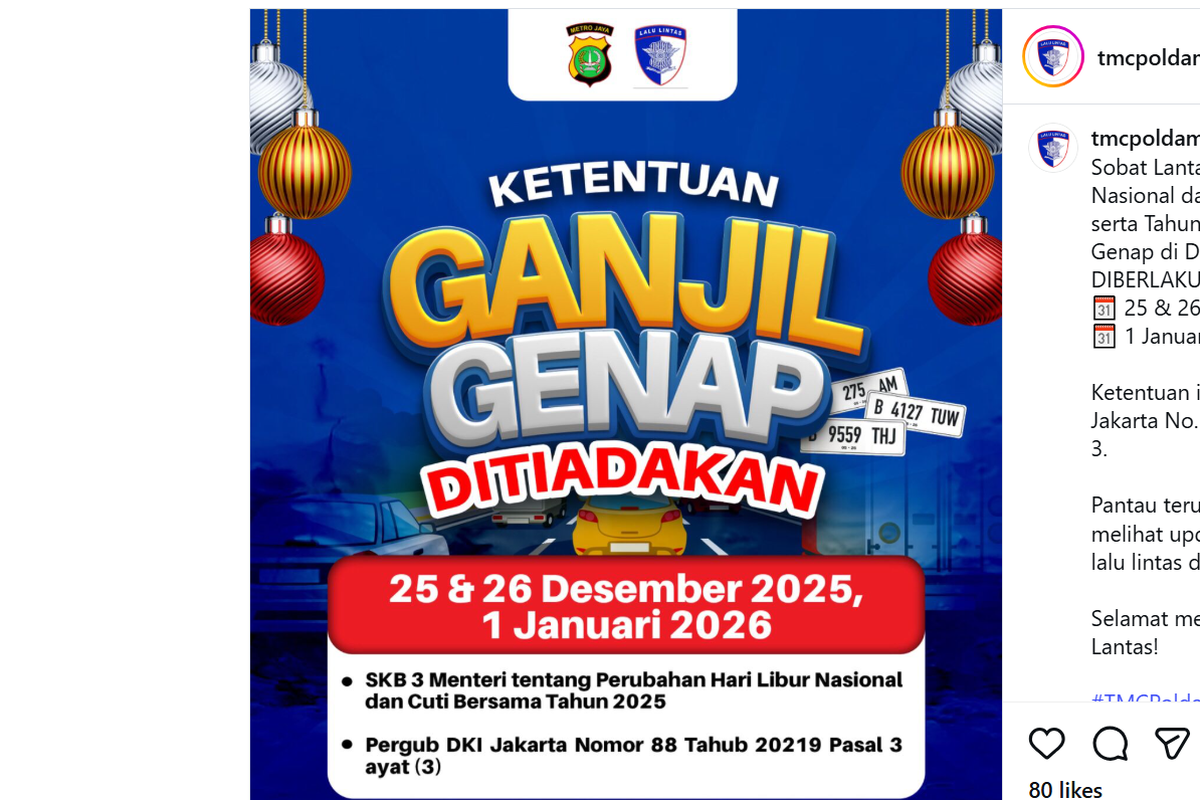 Tahun Baru, ganjil genap, Jakarta, lalu lintas, libur Natal, Ganjil Genap Jakarta Ditiadakan Saat Libur Natal dan Tahun Baru
