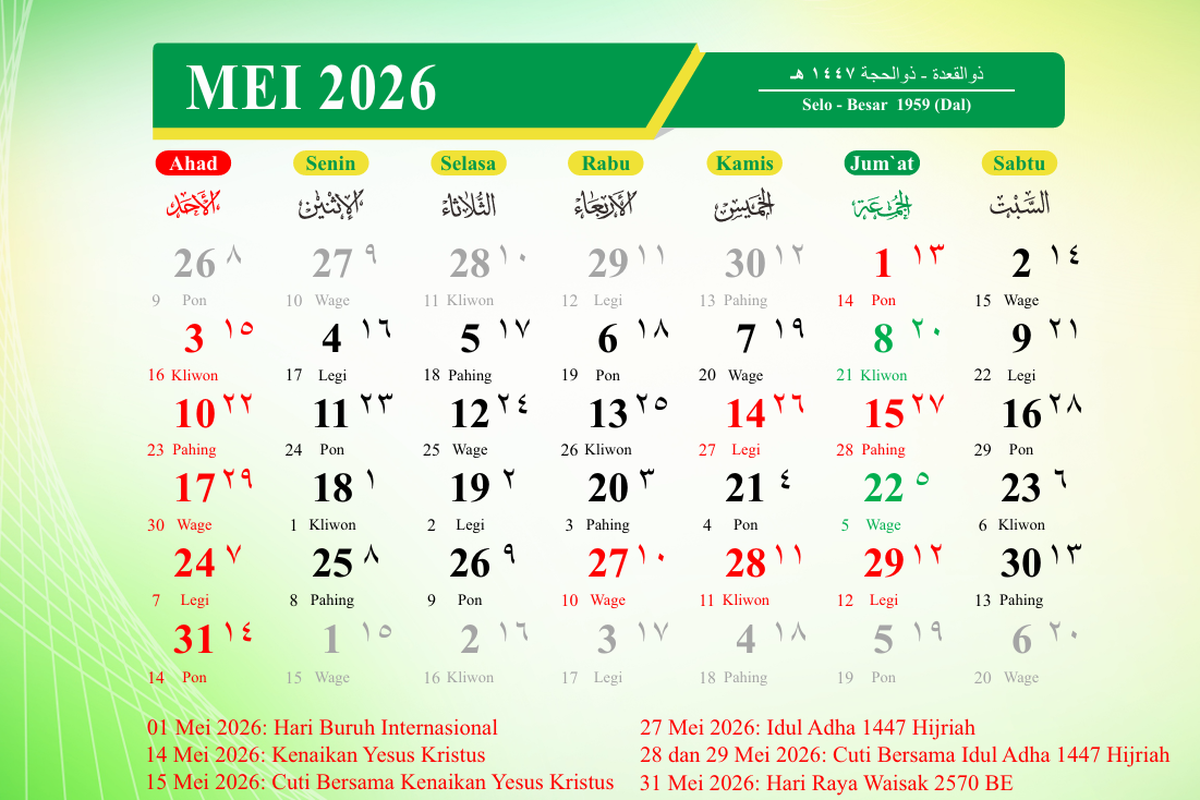 Tanggal 27 Mei 2026 Libur Apa? Ini Daftar Tanggal Merah dan Long Weekend Akhir Pekan Ini