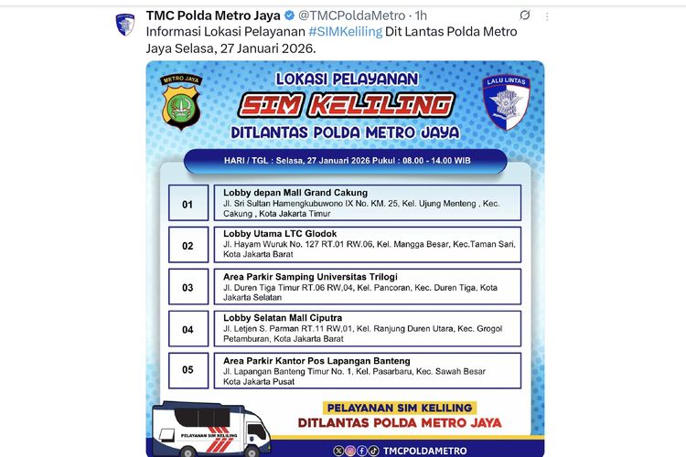 SIM keliling, SIM A, SIM C, Catat Lokasi dan Jam Operasional SIM Keliling Jakarta Hari Ini