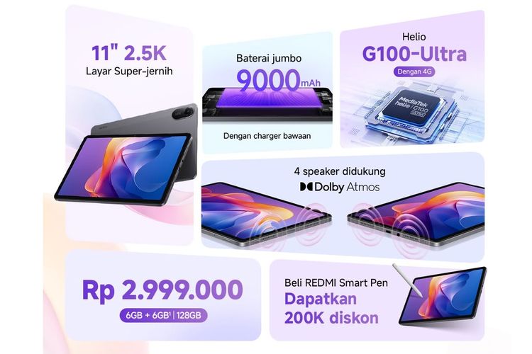 Redmi Pad 2, Redmi Pad 2 Pro, Harga Redmi Pad 2, Redmi Pad 2 Pro, Redmi Pad 2 4G di Indonesia: mulai Rp 2 Jutaan, Ini Spesifikasinya