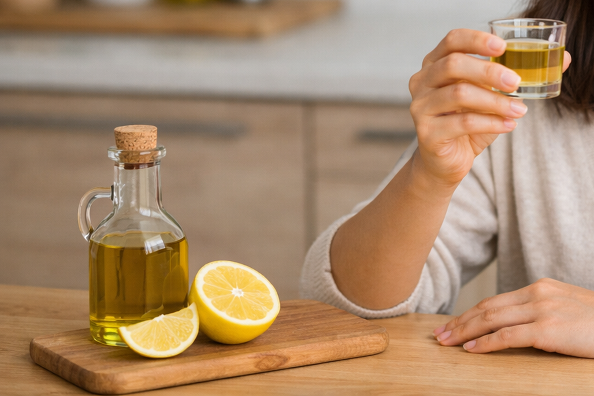 Olive Oil Lemon Shot Viral di TikTok, Dokter Ingatkan Risiko Mual dan Diare, Tren olive oil lemon shot ramai karena dianggap lebih sehat, Minum minyak zaitun langsung bisa ganggu lambung, Belum ada bukti kuat olive oil lemon shot bisa “detoks”, Ahli gizi ingatkan diet tidak bisa instan