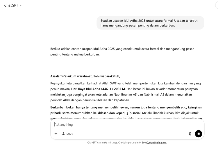 Idul Adha, selamat menyambut Idul Adha 2025, selamat merayakan Idul Adha 2025, ucapan Idul Adha 2025, ucapan selamat Idul Adha 2025, idul adha, hari raya kurban 2025, Ucapan Idul Adha 2025, Ucapan selamat Idul Adha 2025, Cara Bikin Ucapan Idul Adha 2025 Otomatis Pakai ChatGPT dengan Mudah