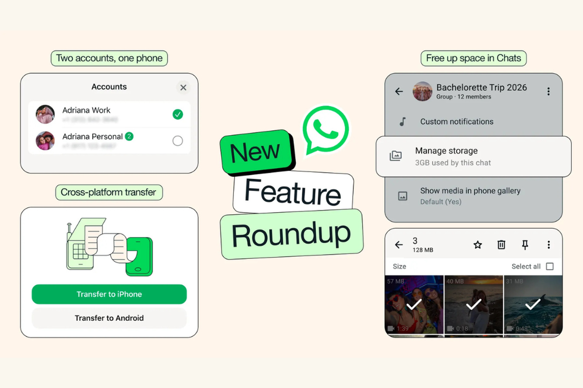 WhatsApp, Android, Update Besar WhatsApp: iPhone Kini Bisa 2 Akun, Ada AI untuk Edit Foto dan Balas Chat, Dua akun WA dalam satu iPhone, Transfer chat dari iOS ke Android, Hapus file besar langsung di media chat, Saran stiker dari emoji, Edit foto langsung di chat pakai Meta AI, AI Writing Help untuk bantu balas pesan 