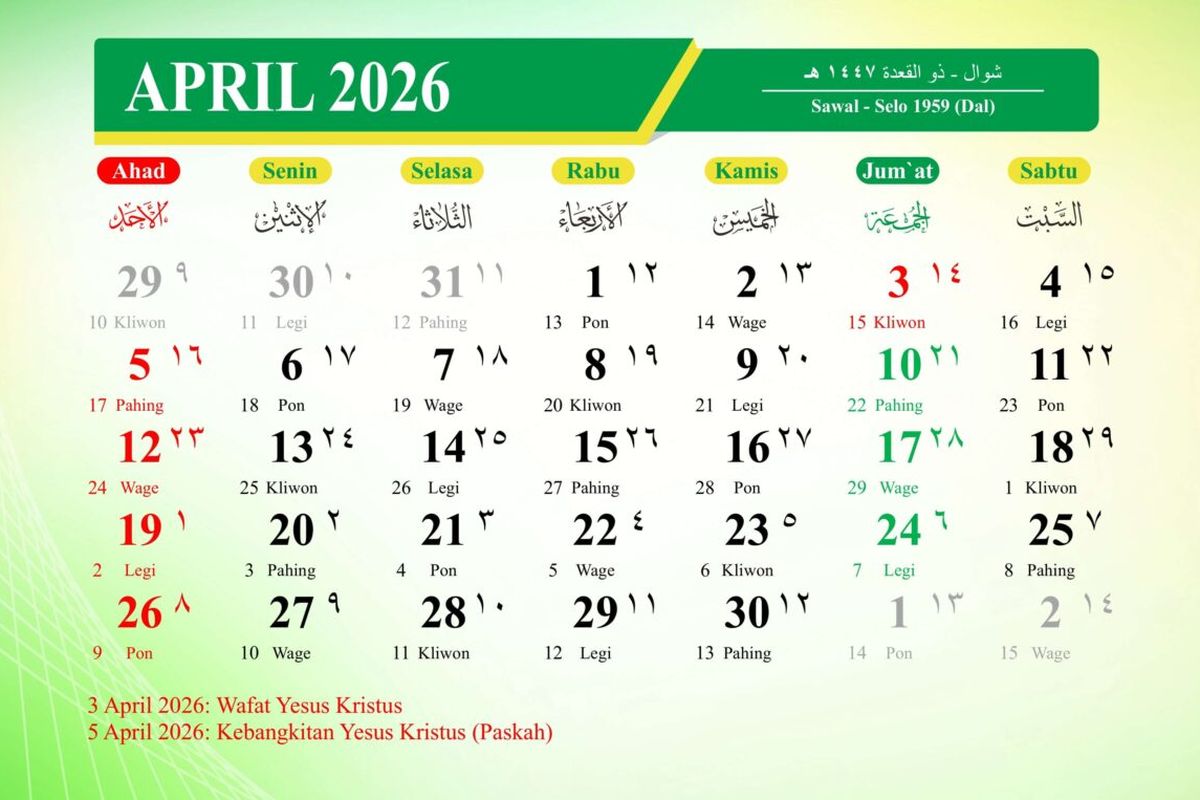 Long weekend, hari libur nasional, kalender April 2026, tanggal merah, Kalender April 2026: Ada Long Weekend di Awal Bulan, Catat Tanggalnya