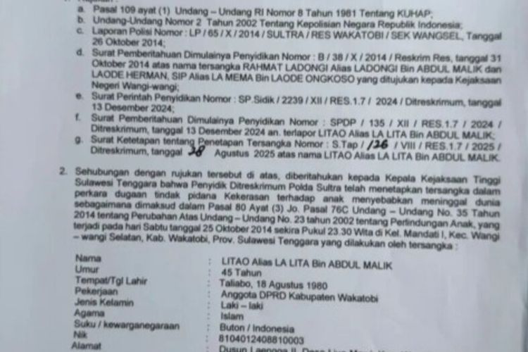Polda Sultra, litao anggota dprd wakatobi, litao anggota dprd wakatobi membunuh anak, litao anggota dprd wakatobi buron, polres wakatobi, Oknum Polisi Pembuat SKCK DPRD Wakatobi Berstatus DPO Dipindahkan, Bagaimana Nasibnya Kini?