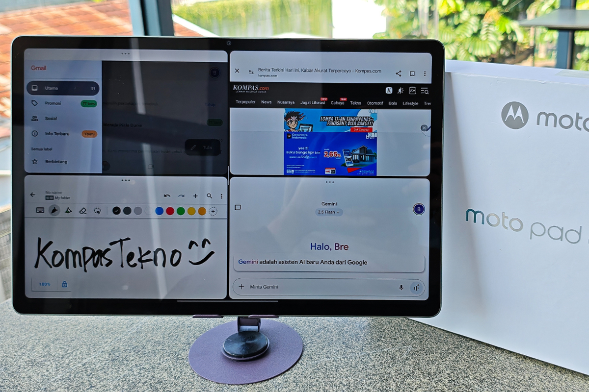 tablet, Motorola, hands on, Moto Pad 60 Pro, spesifikasi Moto Pad 60 Pro, fitur moto pad 60 pro, Hands-on Motorola Moto Pad 60 Pro: Tablet Serbaguna dengan Layar 3K dan Stylus Responsif, Desain kotak simpel, aksesori lengkap ada Stylus, Desain warna cantik, material aluminium, Port lengkap, ada JBL quad speaker , Layar lega, scrolling mulus, Kamera jernih, bisa scan dokumen, Stylus responsif, nyaman digenggam, Bisa konek lintas perangkat, Entertainment Space dan Productivity, Baterai awet, performa cepat, Kesimpulan