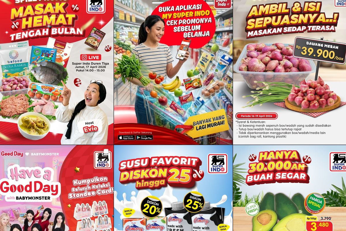 diskon Superindo, promo Superindo, Promo Superindo Hari Ini 18 April 2026, Minyak Goreng Harga Lebih Murah, 1. Promo 1 Hari , 2. Pack Besar Diskon Besar (hingga 22 April), 3. Ambil dan Isi Sepuasnya Udang (hingga 29 April), 4. Ambil dan Isi Sepuasnya Bawang Merah (hingga 19 April), 5. Susu Favorit Diskon hingga 25% (hingga 22 April), 6. Buah Mewah Lagi Murah (hingga 22 April), 7. Minyak Goreng Pilihan (hingga 19 April 2026), 8. Serba Ayam Segar Diskon Spesial (hingga 22 April), 9. Minyak Goreng Andalan (hingga 19 April), 10. Minyak Goreng Paling Murah (hingga 19 April)