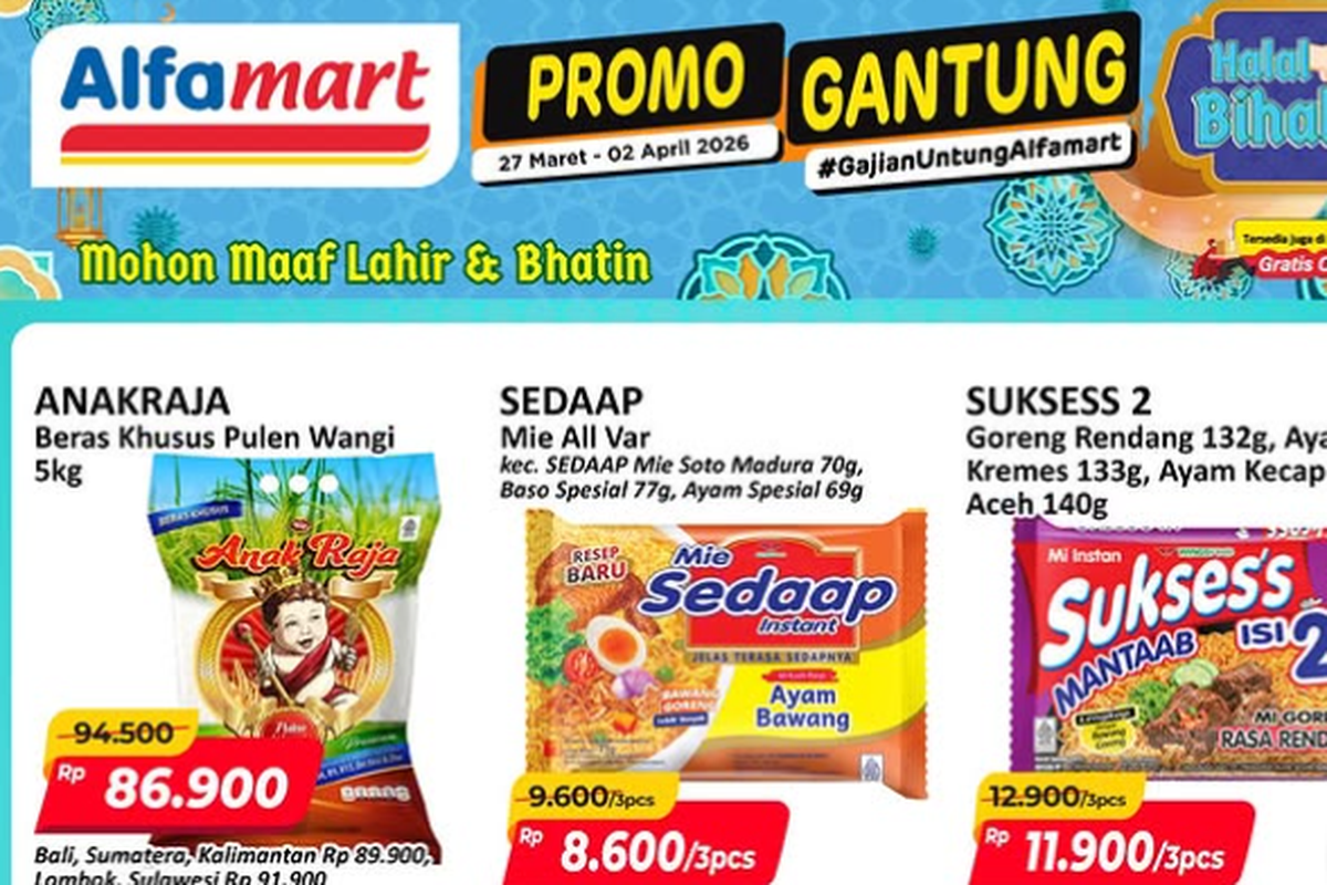 promo Alfamart, promo Alfamart hari ini, Promo Alfamart Hari Ini 30 Maret 2026, Harga Ekonomis Beras 5 Kg Mulai Rp 86.900, Promo gantung ( 27 Maret-2 April), Mudik asyik (16-31 Maret 2026), Baby diapers (16-31 Maret 2026), Kebutuhan dapur bunda (16-31 Maret 2026), Produk susu cair dan kental manis (16-31 Maret 2026)