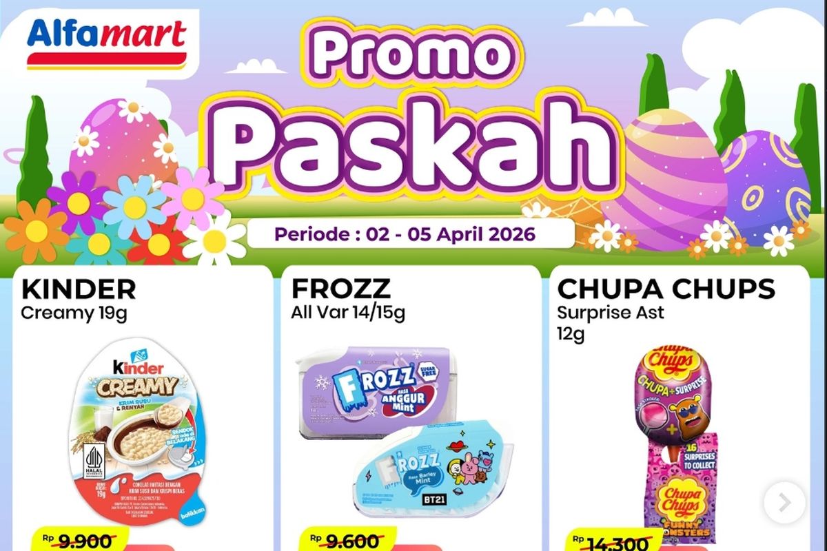 Alfamart, promo Alfamart, Promo Alfamart Hari Ini 2 April 2026, Ada Banyak Potongan Harga di Promo Paskah, 1. Promo Gantung (hari ini terakhir), 2. Paling Murah Sejagat (hingga 7 April), 3. Tebus Suka Suka (hingga 15 April), 4. Promo Paskah (hingga 5 April)