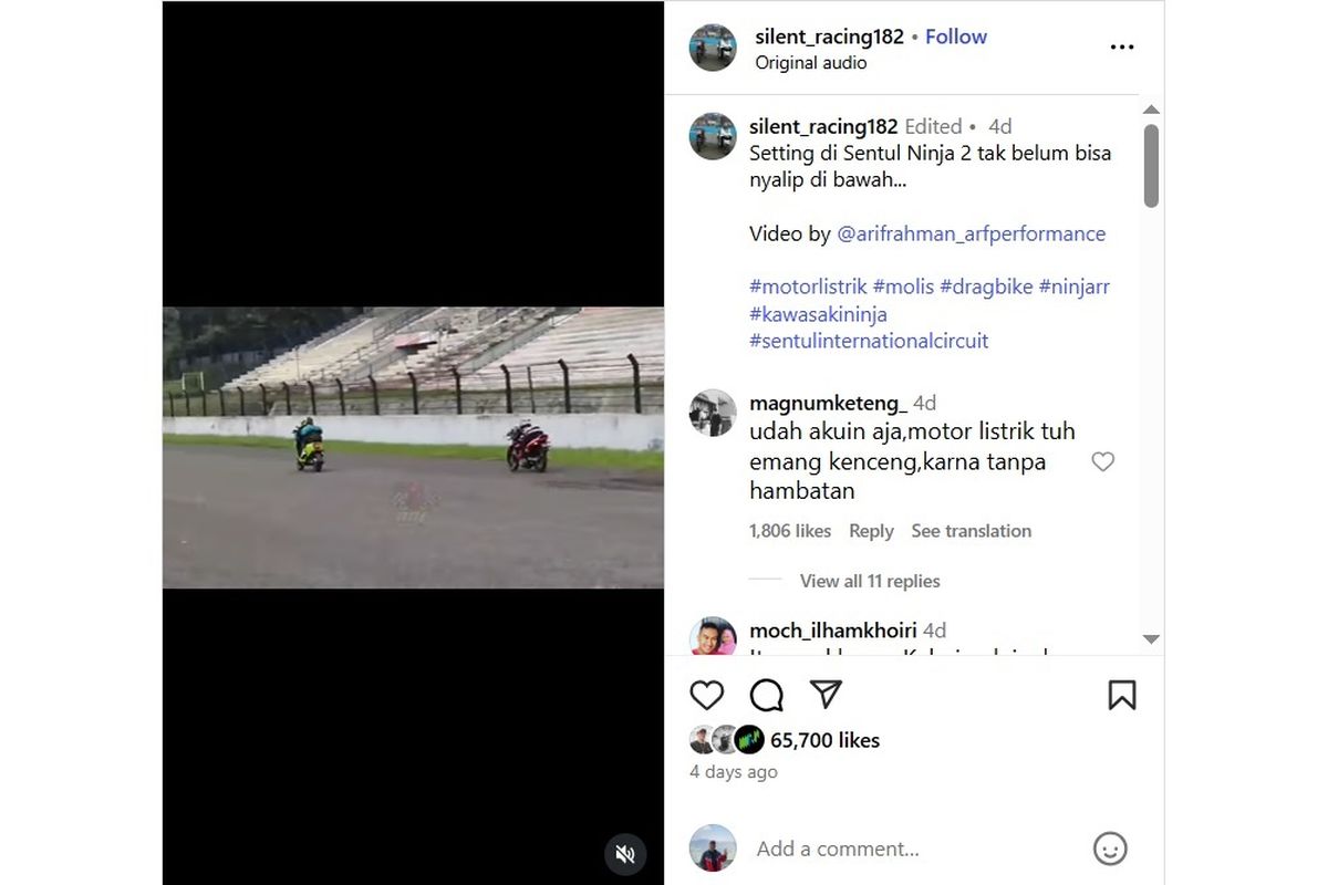 motor listrik, drag race, Balap Motor Listrik, Ninja 2 tak, balap motor listrik sentul, Video Motor Listrik Salip Ninja 2 Tak, Torsi Instan Jadi Kunci