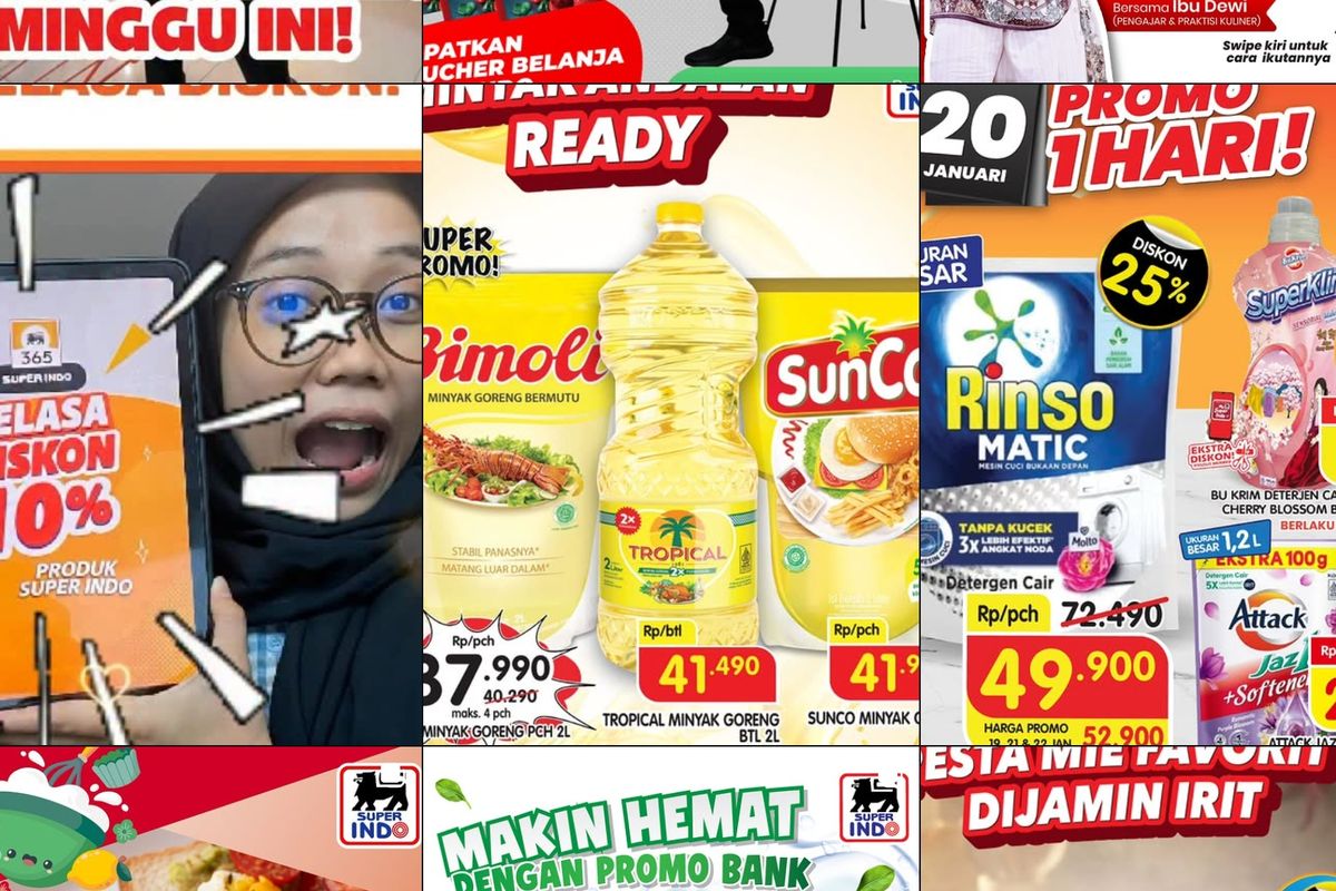 Promo Superindo, Superindo, Promo Superindo Hari Ini 21 Januari 2026, Bimoli 2 Liter Hanya Rp 37.990, 1. Minyak Andalan (hingga 22 Januari), 2. Yang Hangat Pasti Tetap Nikmat, 3. Beras Favorit Tetap Irit (hari ini terakhir), 4. Love Yourself, 5. Super Freshtival Buah (hari ini terakhir), 6. Super Freshtival Ikan (hari ini terakhir), 7. Super Freshtival Daging (hari ini terakhir)