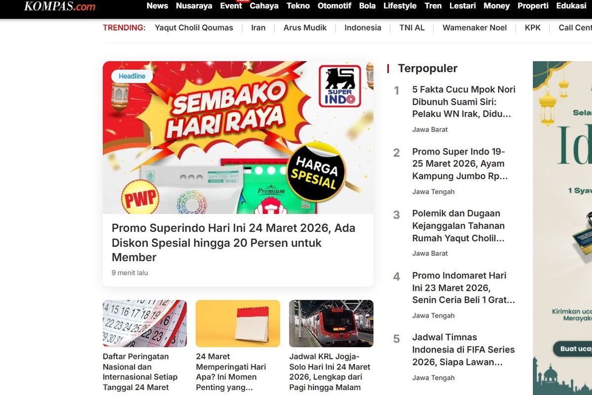 cucu Mpok Nori, Gus Yaqut, Update promo Superindo, [POPULER NUSARAYA] Kasus Dugaan Pembunuhan Cucu Mpok Nori | Dugaan Kejanggalan Tahanan Rumah Gus Yaqut, 1. Fakta kasus pembunuhan cucu Mpok Nori, 2. Update promo Superindo, 3. Update promo Indomaret, 4. Jadwal timnas Indonesia di FIFA Series 2026, 5. Kejanggalan tahanan rumah Gus Yaqut