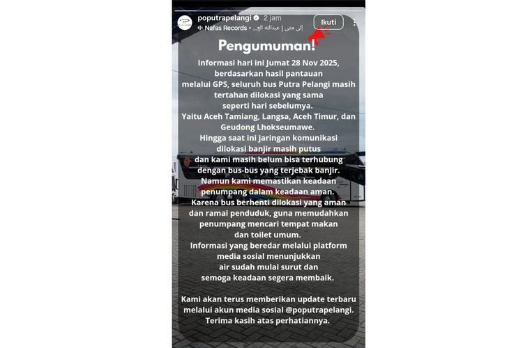 PO Putra Pelangi, banjir aceh, bus AKAP, penumpang bus, naik bus, Imbas Banjir Sumatera, Perjalanan Bus AKAP Tertunda