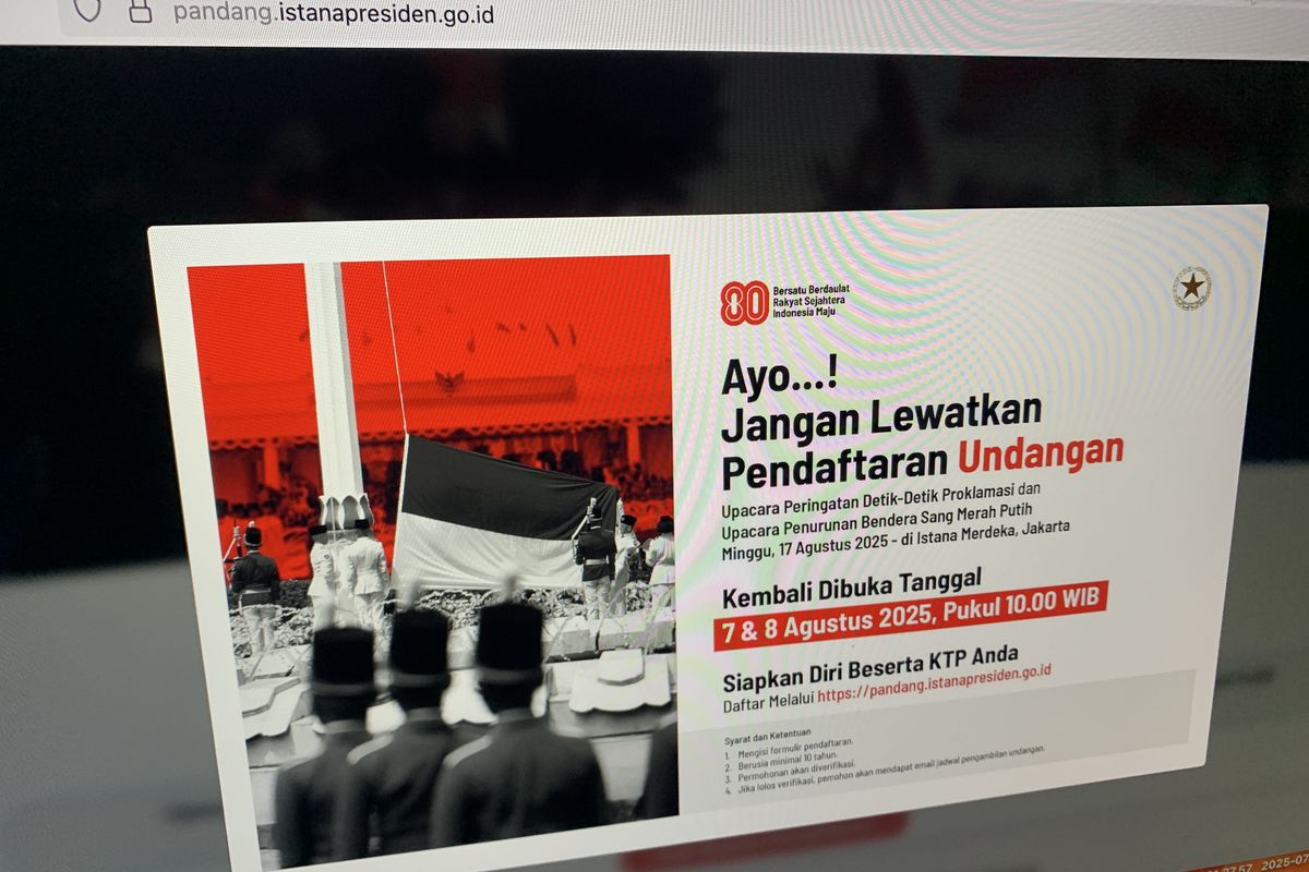 upacara bendera, upacara 17 Agustus, upacara hari kemerdekaan, upacara hut ke-80 ri, link pendaftaran upacara 17 Agustus, link pendaftaran upacara hari kemerdekaan, cara daftar upacara 17 Agustus, cara daftar upacara hari kemerdekaan, cara daftar upacara HUT ke-80 RI, Buka Jam 10.00, Ini Link dan Cara Daftar Upacara 17 Agustus di Istana Merdeka