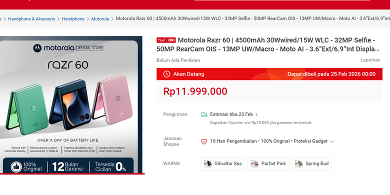 Motorola, Indonesia, ponsel lipat, Moto Razr 60, Motorola Razr 60, Ponsel Lipat Motorola Moto Razr 60 Bisa Dibeli di Indonesia 25 Februari, Harga Rp 11,9 Juta