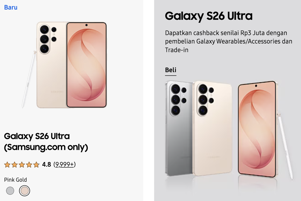 harga HP Samsung, Harga HP Samsung Hari Ini 26 Maret 2026, Beli S26 Ultra Dapat Cahsback Rp 3 Juta
