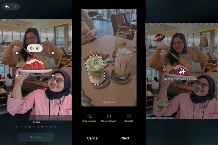 Samsung, Gen Z, Galaxy AI, generative edit, fitur AI, edit foto gen z, tren edit foto gen  z, tutorial edit foto gen  z, tutorial edit foto gen  z pakai generative edit, Tutorial Bikin Foto Estetik, 1. Pilih foto utama dari galeri, 2. Klik ikon bintang di bawah layar, 3. Tambahkan foto lain dari galeri, 4. Pilih objek yang mau ditempel, 5. Atur posisi dan ukuran objek, 6. Tambahkan lebih banyak foto jika mau, 7. Gunakan fitur ruler untuk hasil halus, 8. Klik Generate dan tunggu hasilnya