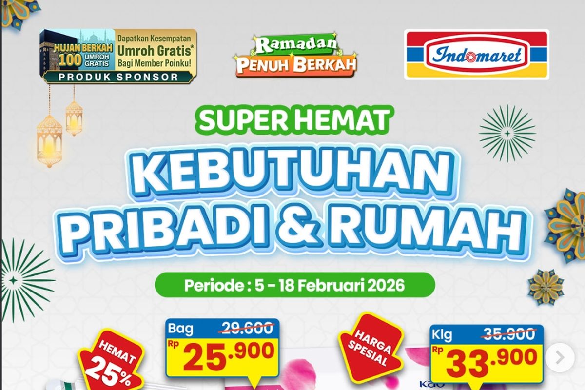 Indomaret, promo Indomaret, Promo Indomaret Hari Ini 5 Februari 2026, Banyak Diskon untuk Kebutuhan Pribadi, 1. Promo Spesial Gajian , 2. Harga Spesial (hingga 9 Februari), 3. Super Hemat Kebutuhan Pribadi (hingga 18 Februari), 4. Super Hemat Private Label (hingga 18 Februari), 5. Super Hemat Makanan & Minuman (hingga 18 Februari)