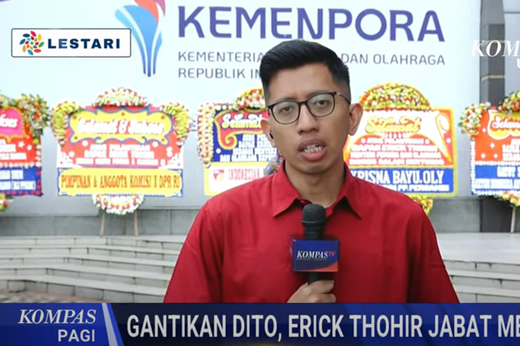 PSSI, Erick Thohir, Menpora, fifa, Menteri Pemuda dan Olahraga, sertijab menpora, Dito Ariotedjo, Menteri Pemuda dan Olahraga Erick Thohir, Jelang Sertijab Erick Thohir-Dito, Karangan Bunga Hiasi Kantor Kemenpora
