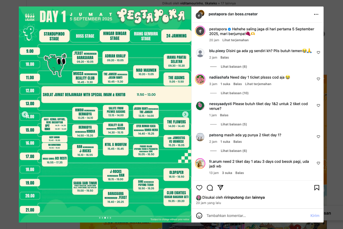 Pestapora 2025, tiket pestapora 2025, rundown pestapora 2025, lineup Pestapora day 1, Slank x Sal Priadi Pestapora, pestapora day 1, Ebiet G Ade Iwan Fals Pestapora, jadwal Pestapora JIExpo, Pestapora 2025 Day 1: Ini Rundown Lengkap dan Daftar Line Up Artis, dari Slank hingga Kangen Band