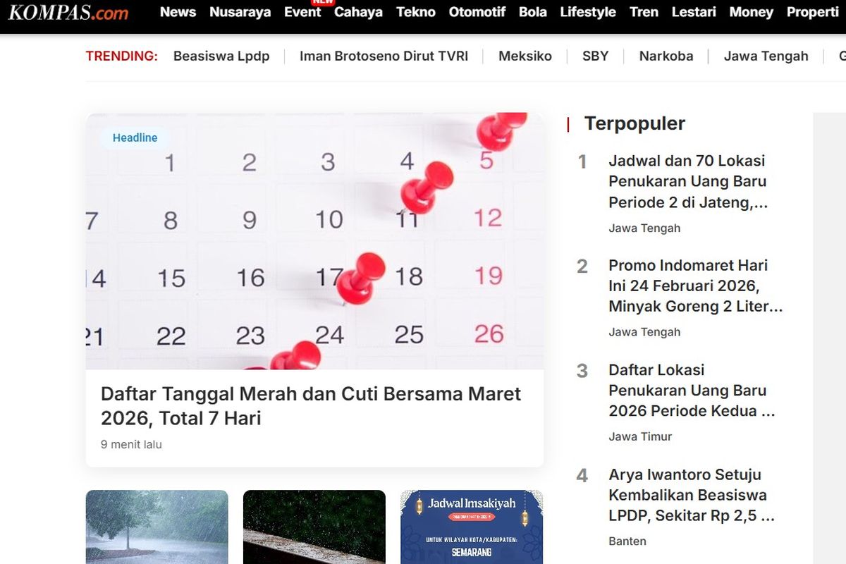 penukaran uang baru, Nusaraya, [POPULER NUSARAYA] Jadwal dan Lokasi Penukaran Uang Baru 2026 | Update Promo Indomaret, 1. Jadwal dan lokasi penukaran uang baru di Jateng, 2. Daftar lokasi penukaran uang baru di Jatim, 3. Arya Iwantoro setuju kembalikan beasiswa LPDP Rp 2,5 M, 4. Lokasi penukaran uang baru di Medan, 5. Update promo Indomaret 2026