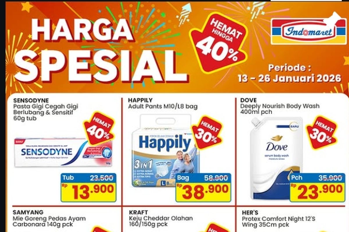 Indomaret, promo Indomaret, promo Indomaret hari ini, Promo Indomaret Hari Ini 14 Januari 2026, Ada Harga Spesial Diskon hingga 40 Persen, 1. Harga Spesial (hingga 26 Januari), 2. Hemat Minggu Ini (hingga 14 Januari 2025), 3. Purchase with Purchase (PWP), 4. Promo Susu (hingga 21 Januari), 5. Fresh &amp; Healthy (hingga 15 Januari), 6. Super Hemat Kebutuhan Pribadi &amp; Rumah (hingga 21 Januari)