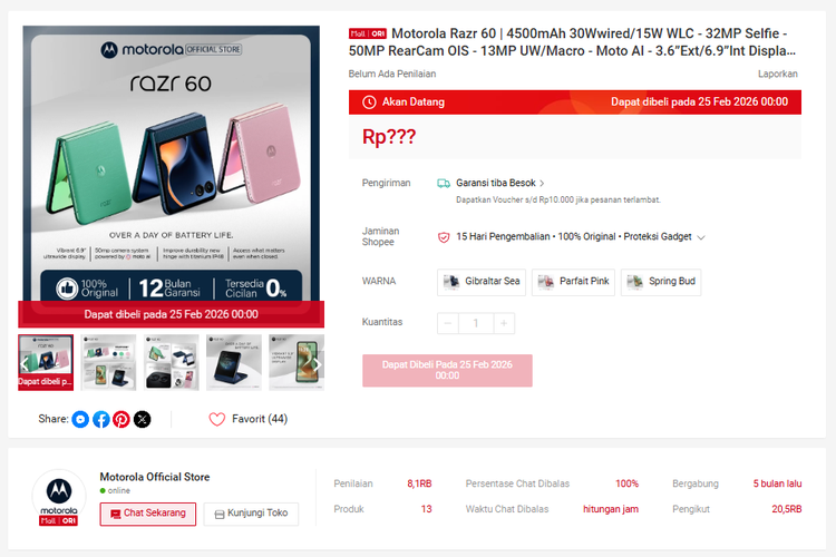Motorola, Indonesia, ponsel lipat, Moto Razr 60, Motorola Razr 60, Ponsel Lipat Motorola Moto Razr 60 Bisa Dibeli di Indonesia 25 Februari 2026