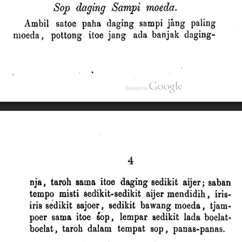 resep, daging sapi, Sop Daging Sapi, Resep Sup Daging Sapi Muda Ala Kitab Kokki Bitja Hindia Belanda 1864