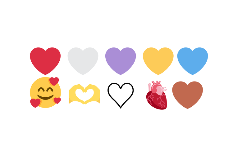 arti emoji hati, emoji hati, Emoji hati dan arti warnanya, Emoji love berwarna dan artinya, Emoji, Merah, Hitam, atau Ungu? Begini Arti Warna Emoji Love yang Sebenarnya, Emoji hati biru, Emoji hati kuning, Emoji hati ungu, Emoji hati putih, Emoji hati merah datar, Emoji wajah tersenyum dengan hati, Emoji tangan membentuk hati, Emoji hati garis (Outline), Emoji hati anatomi, Emoji hati merah, Emoji hati cokelat