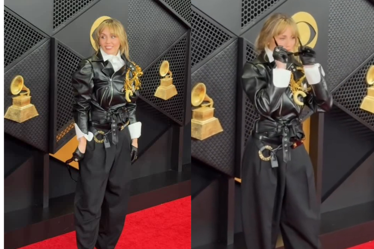 Gaya Miley Cyrus di Grammy Awards 2026, Rock Chic dengan Bros Raksasa, Statement fashion dengan sentuhan personal, Bros raksasa, Perpaduan rock ’n’ roll dan high fashion, Gaya rambut