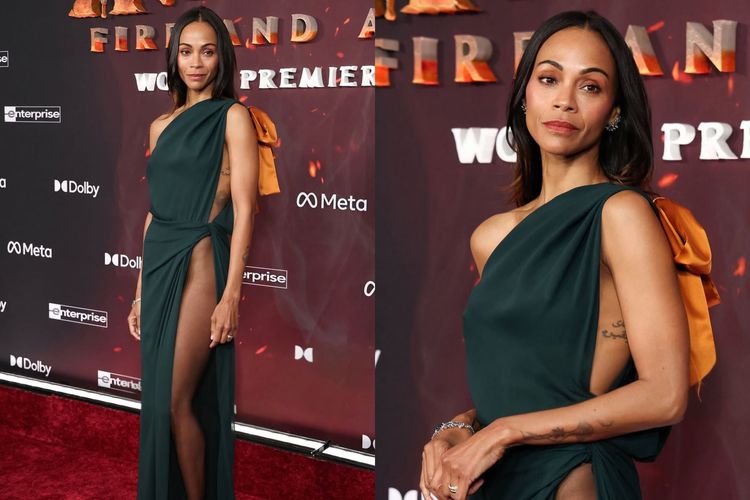 Ragam Outfit Zoe Saldana di World Premiere Avatar: Fire and Ash, Simpel dengan gaun Saint Laurent, Anggun dengan gaun Balmain, Lembut dan feminin dengan gaun Erdem, dengan gaun Chanel