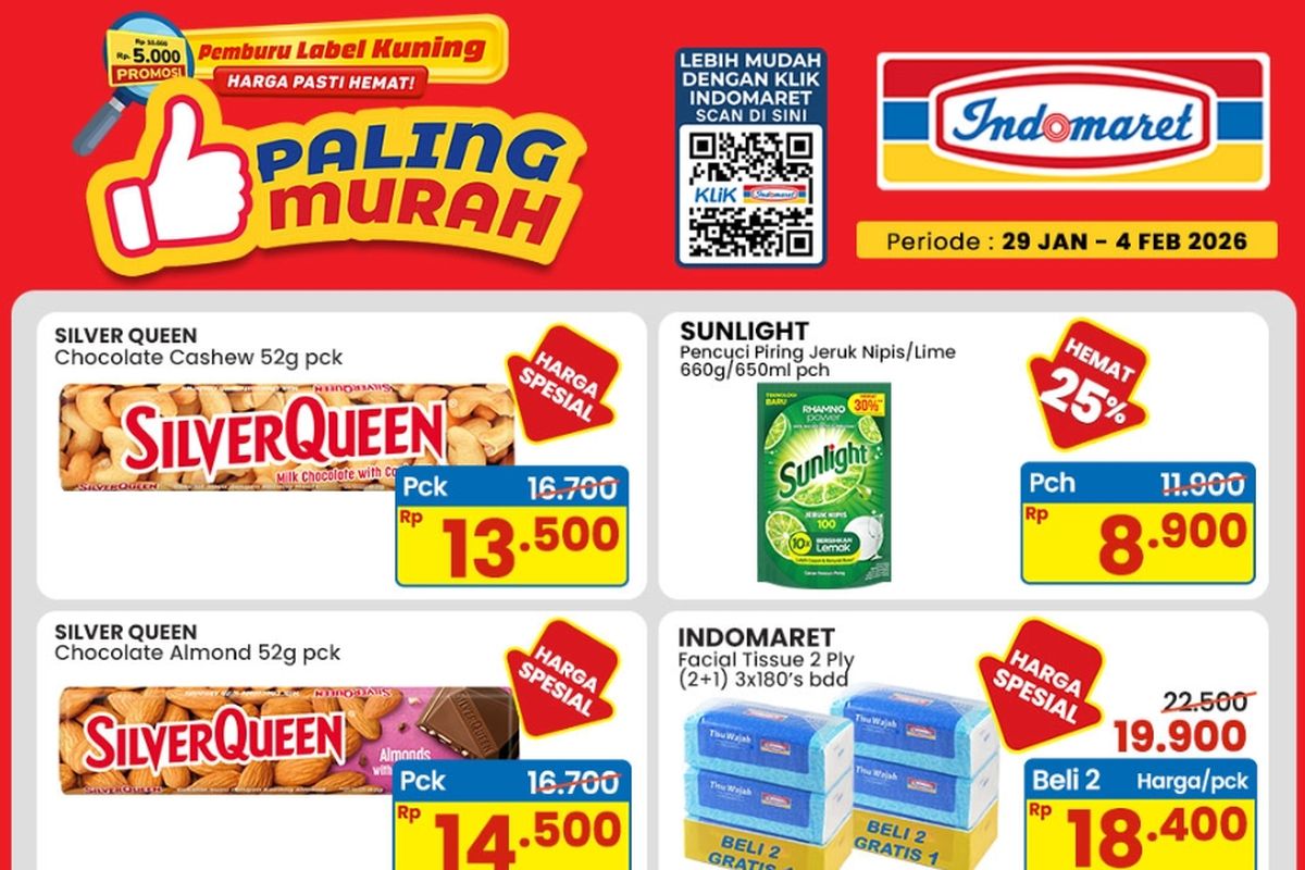 Indomaret, promo Indomaret, Promo Indomaret Hari Ini 31 Januari 2026, Ada Diskon hingga 50 Persen Kebutuhan Sehari-hari, 1. Paling Murah (hingga 4 Februari), 2. Hemat Minggu Ini (hingga 4 Februari), 3. Harga Spesial (hingga 9 Februari), 4. Private Label (hingga 4 Februari), 5. Promo Spesial Gajian (hingga 4 Februari), 6. Super Hemat (hingga 4 Februari), 7. Kebutuhan Ibu & Anak (hingga 4 Februari), 8. Ayo Sarapan Roti