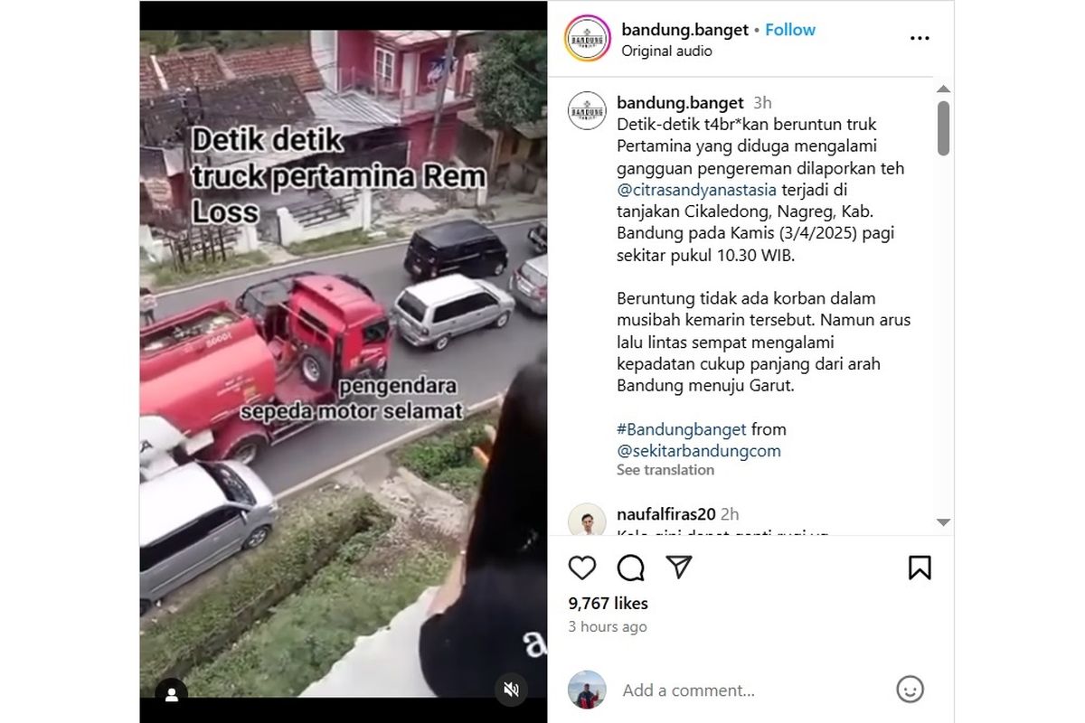 tabrakan beruntun, Pertamina, truk Pertamina, Nagreg, truk BBM, Video Viral Tabrakan Beruntun Truk Pertamina di Nagreg