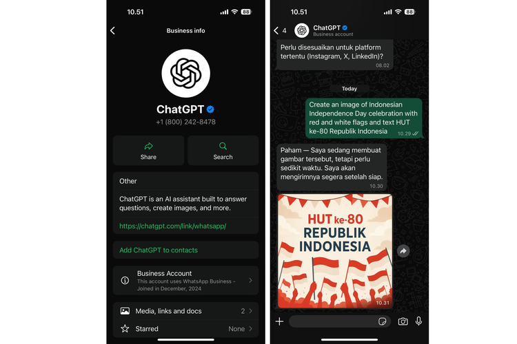 WhatsApp, kemerdekaan, ChatGPT, cara buat gambar ai, HUT ke-80 Indonesia, Tema Kemerdekaan RI, Cara Buat Gambar AI Tema Kemerdekaan lewat WhatsApp