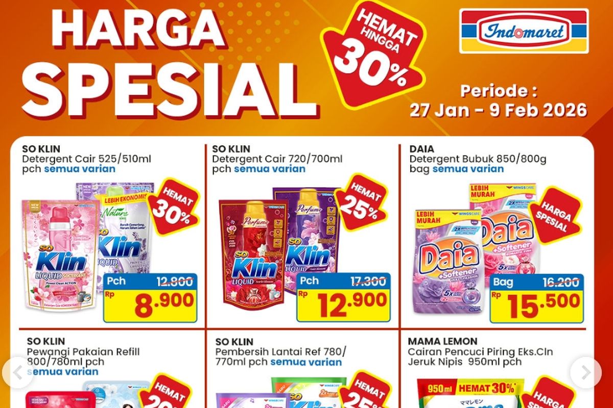 Indomaret, promo Indomaret, Promo Indomaret Hari Ini 26 Januari 2026, Produk Ibu dan Anak Hemat 30 Persen, 1. Harga Spesial (hingga 9 Februari), 2. Private Label (hingga 4 Februari), 3. Promo Spesial Gajian (hingga 4 Februari), 4. Super Hemat (hingga 4 Februari), 5. Super Hemat Makanan &amp; Minuman (hingga 4 Februari), 6. Kebutuhan Ibu &amp; Anak (hingga 4 Februari)