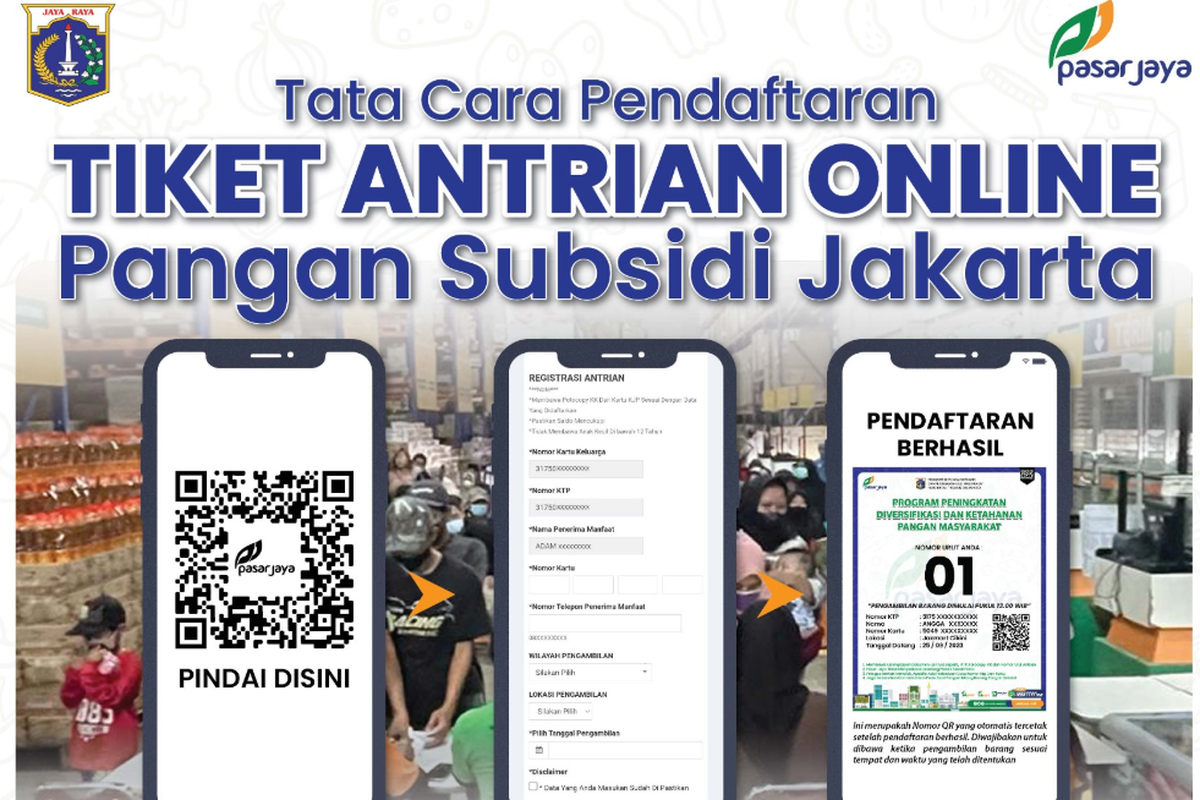 Antrean Online Sembako Murah KJP Pasar Jaya, Ini Langkah Pengambilan Tiket dan Waktu Pendaftaran, Program Pangan Bersubsidi untuk Penerima KJP, Mekanisme Antrean Online, Cara Daftar Tiket Antrean Online, Waktu Pendaftaran dan Pengambilan, Syarat dan Ketentuan Pendaftaran
