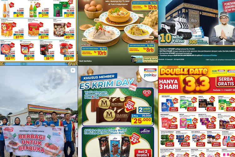 Indomaret, Promo Indomaret Hari Ini 4 Maret 2026, Diskon hingga 30 Persen untuk Es Krim, Roti, dan Kurma, 1. Giveaway Koleksi Ramadan Mangkuk &amp; Piring Opal Premium, 2. Diskon Hemat Minggu Ini, 3. Diskon Tebus Murah PWP, 4. Diskon Paling Murah, 5. Diskon hingga 30% untuk Roti, Es Krim, dan Kurma, 6. Kumpulkan Stamp Sweety &amp; Dapatkan Hadiah, 7. Diskon Super Hemat, 8. Diskon Kebutuhan Ibu &amp; Anak, 9. Undian Hujan Berkah Berhadiah Umroh, Motor, dan Kupon Belanja