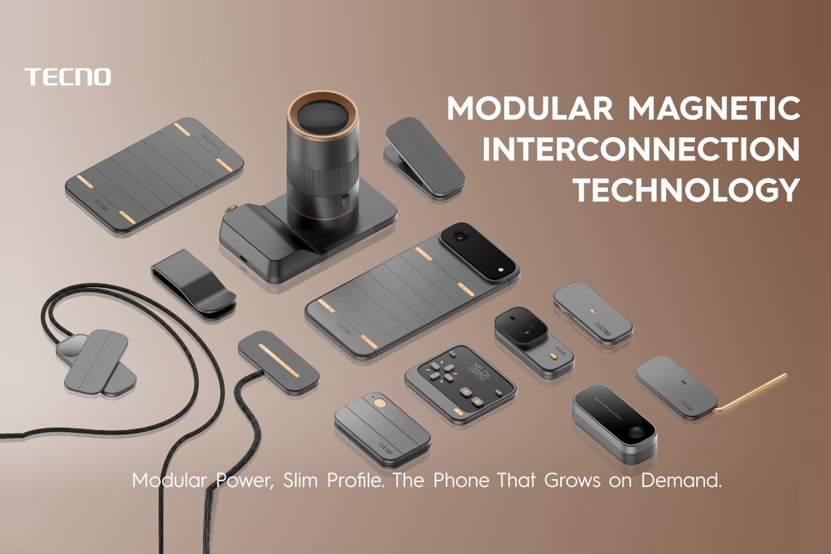 Tecno, Modular Magnetic Interconnection Technology, Tecno Modular Phone, Tecno Pamer HP Modular, Tambah Kamera dan Power Bank Tinggal Tempel