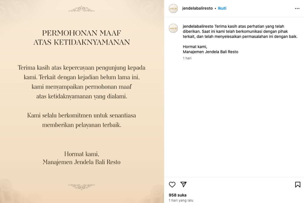 Jendela Bali Resto, pengunjung Jendela Bali Resto, kasir Jendela Bali Resto, Jendela Bali Resto minta maaf, Jendela Bali Resto sistem EDC error, Sistem EDC Error, Jendela Bali Resto Minta Maaf Soal Perlakuan Kasir ke Pengunjung