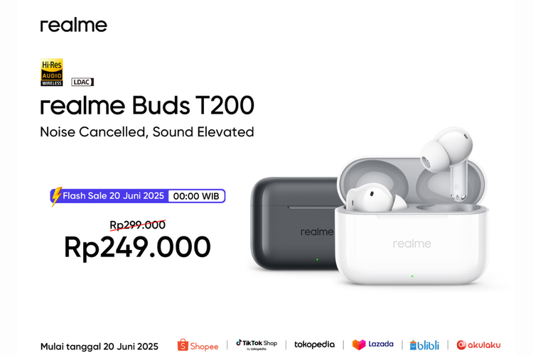 Realme, Realme Buds T200, Indonesia, Spesifikasi Realme Buds T200, Harga Realme Buds T200, spesifikasi Realme Buds T200, harga Realme Buds T200, TWS Realme Buds T200 Resmi di Indonesia, Harga Rp 300.000