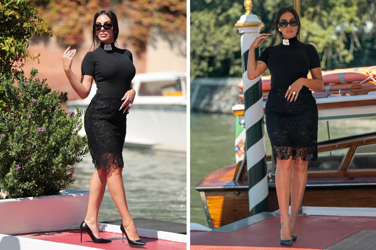 Cristiano Ronaldo, Ronaldo, Georgina Rodriguez, venice film festival 2025, festival film venesia 2025, outfit georgina rodriguez, busana georgina rodriguez, Georgina Rodriguez Pamer Cincin Tunangan dengan Cristiano Ronaldo di Venice Film Festival 2025