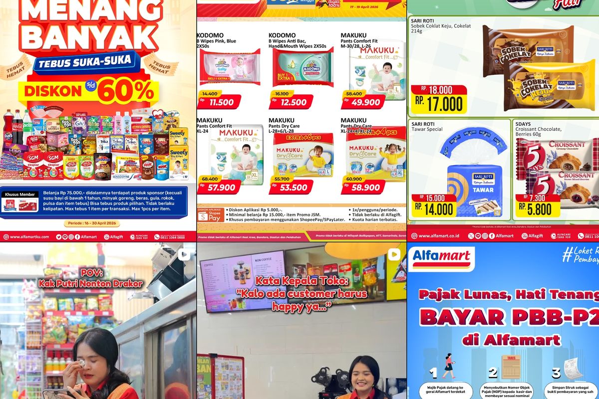 Alfamart, diskon Alfamart, promo Alfamart, Promo Alfamart Hari Ini 20 April 2026, Harga Murah di Tebus Suka Suka, 1. Tebus Suka Suka (hingga 30 April), 2. Cash Back Rp 20.000, 3. Tebus Promo Murah (hingga 30 April), 4. Paling Murah Sejagat (hingga 23 April), 5. Siap Santap Harga Mantap (hingga 31 April)