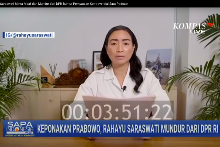 Saraswati Djojohadikusumo, Rahayu Saraswati Djojohadikusumo, Rahayu Saraswati, Rahayu Saraswati mundur dari DPR, rahayu saraswati keponakan prabowo, kontroversi podcast Rahayu Saraswati, RUU Kepariwisataan DPR 2025, pengunduran diri anggota DPR Gerindra, Rahayu Saraswati Mundur dari DPR RI, Tetap Ingin Tuntaskan RUU Kepariwisataan, Permintaan maaf atas ucapan kontroversial, Harap bisa selesaikan RUU Kepariwisataan, Terima kasih kepada pemilih, Respons Fraksi Gerindra, Pernyataan kontroversi
