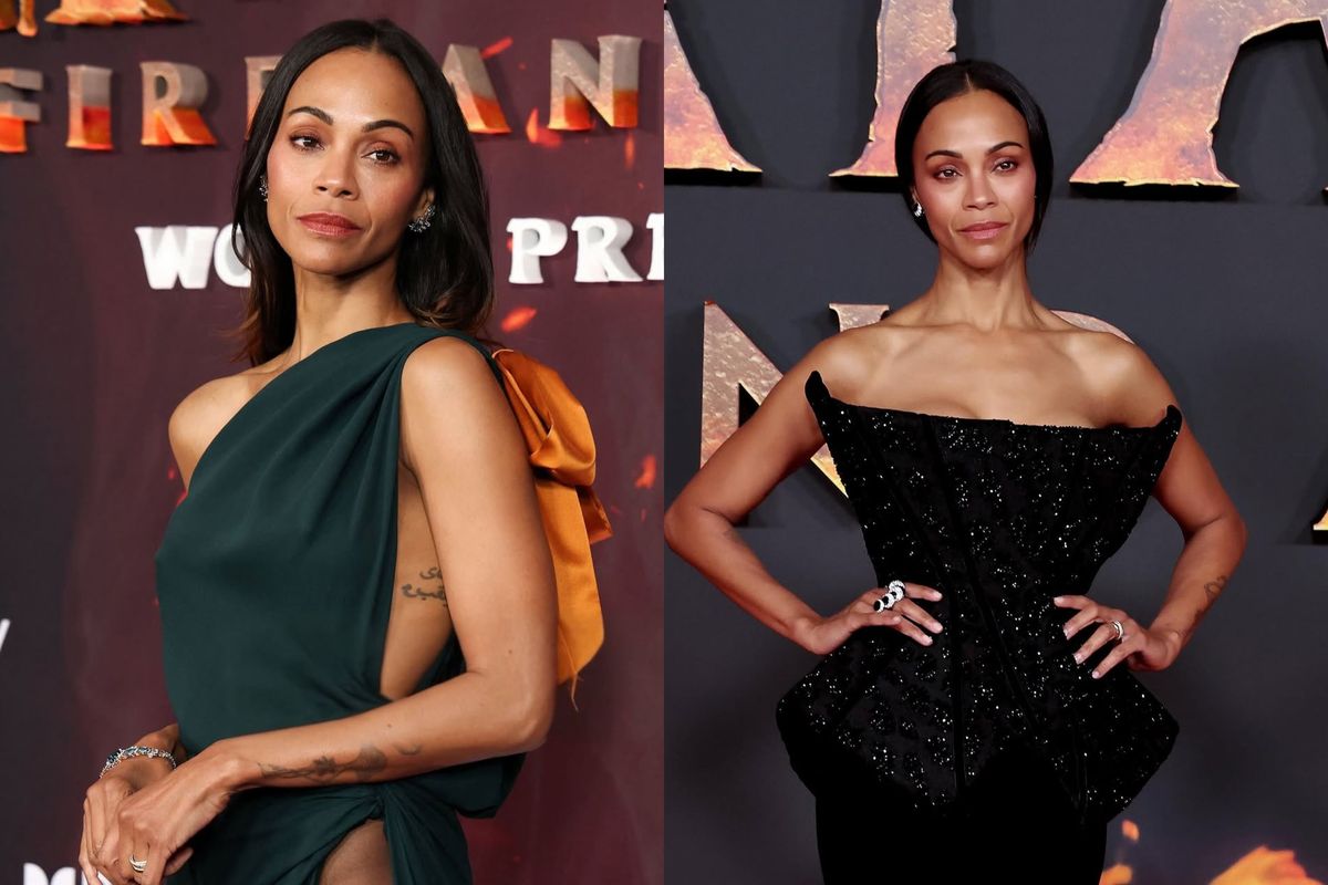 Ragam Outfit Zoe Saldana di World Premiere Avatar: Fire and Ash, Simpel dengan gaun Saint Laurent, Anggun dengan gaun Balmain, Lembut dan feminin dengan gaun Erdem, dengan gaun Chanel