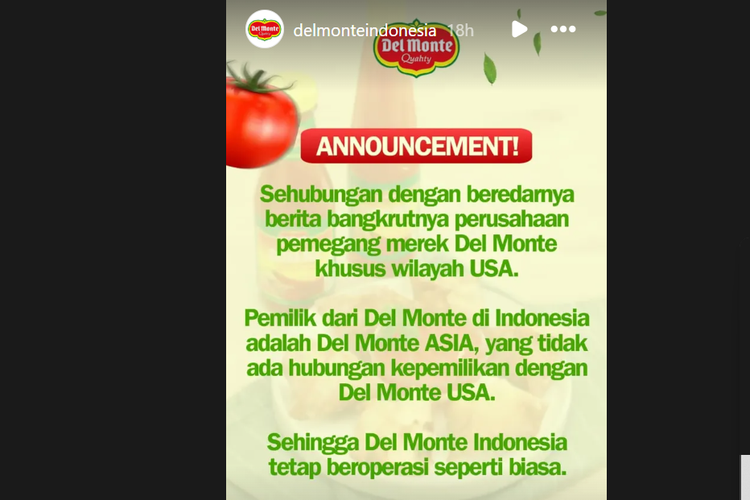 Del Monte Indonesia tetap beroperasi, del monte saus, del monte ketchup, del monte indonesia tetap beroperasi, kenapa del monte foods bangkrut, del monte foods amerika bangkrut, Perusahaan Makanan Kemasan Del Monte Indonesia Tetap Beroperasi
