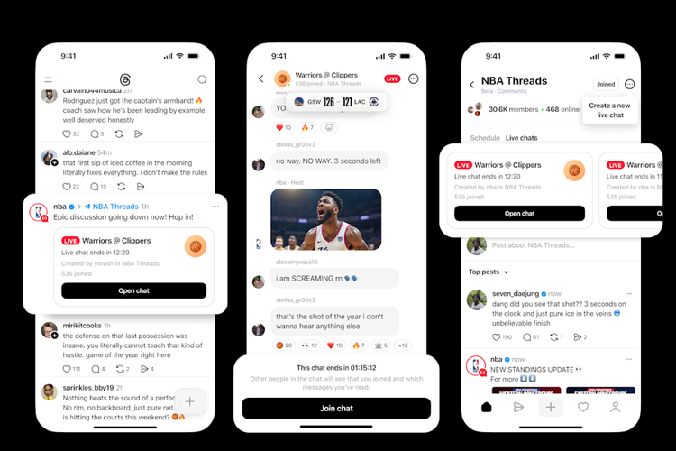 fitur baru, Live Chats, Threads, Meta, NBA Playoffs, Threads Rilis Fitur 
